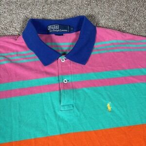 Polo Ralph Lauren Mens XL Striped Polo Shirt Pink Orange Blue Golf Casual